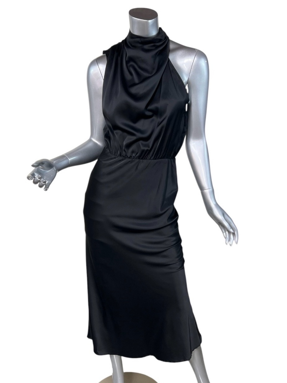 PRETTYGARDEN Women’s SMALL Satin Elegant Sleeveless Mock Neck Cocktail Dress